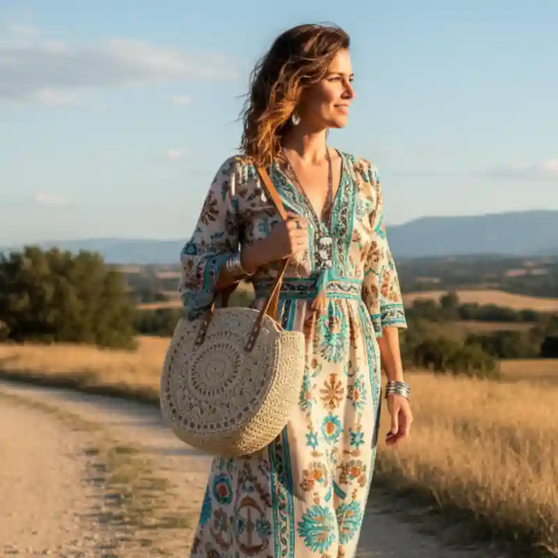 Beige Boho Straw Tote Bag - Image 4