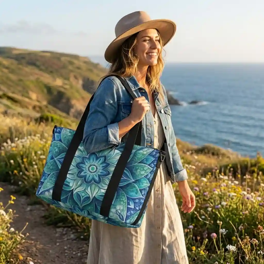 Bohemian Mandala Print Tote Bag - Image 3