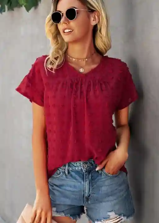 Boho Blouse Ruffle Short Sleeve - Image 3