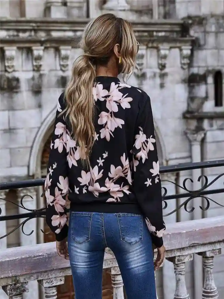 Boho Bomber Jacket with Floral Print - Image 3