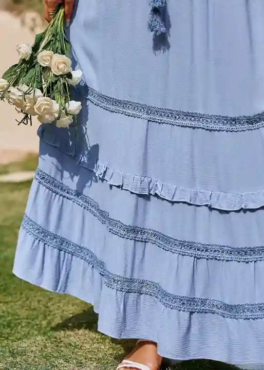 Boho Chic Blue Maxi Skirt with cord - Image 3