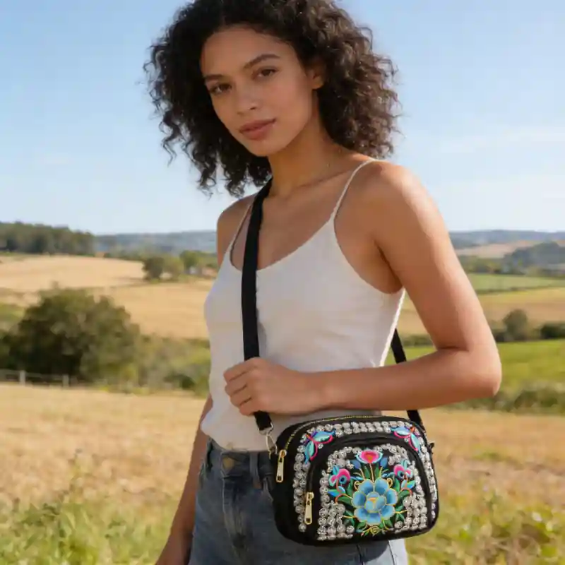 Boho Embroidered Crossbody Bag - Image 3