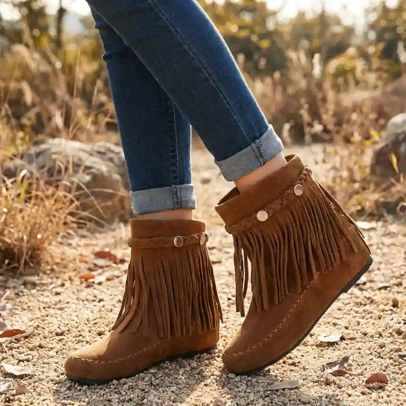 Boho Fringed Braided Boots - Image 3