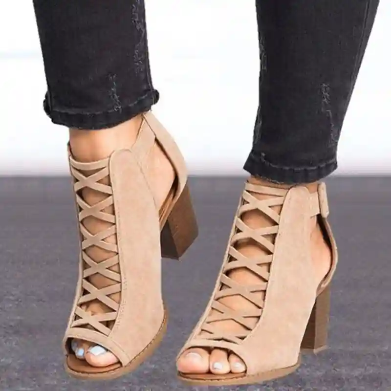 Boho High Heeled Lace-Up Open Boots - Image 3