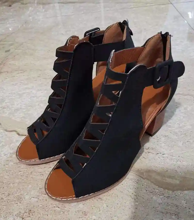 Boho High Heeled Lace-Up Open Boots - Image 5