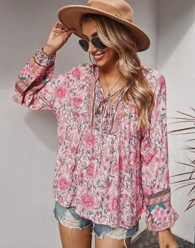Boho Hippie Blouse in Pink - Image 3