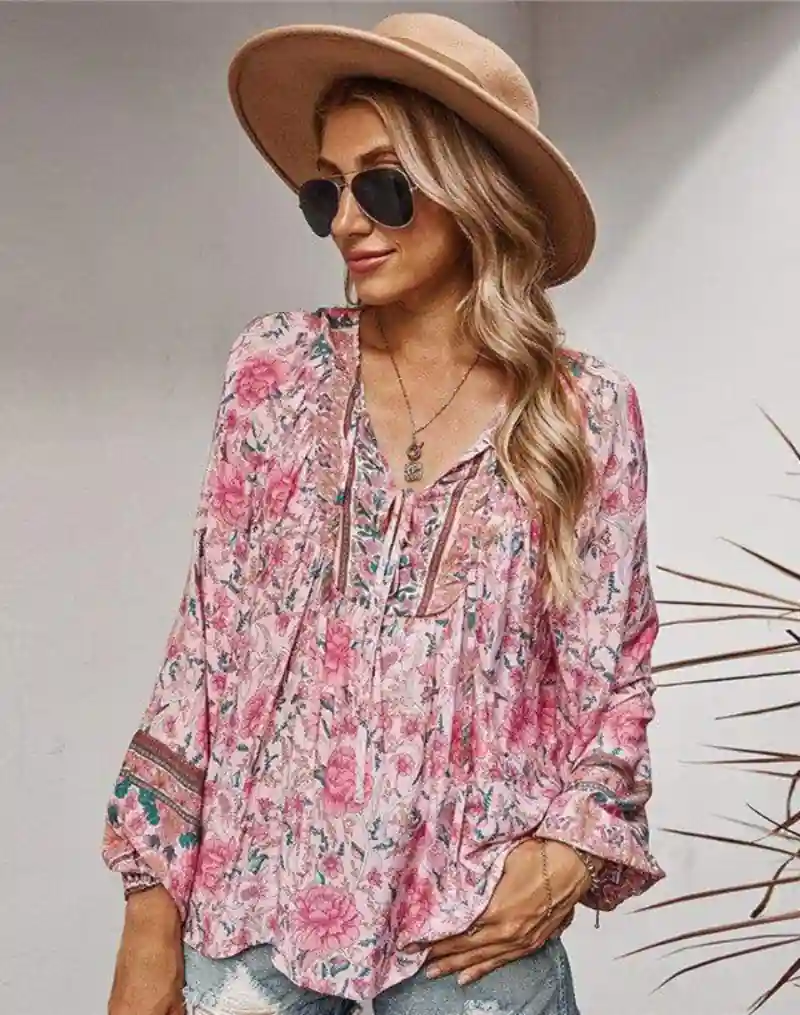 Boho Hippie Blouse in Pink - Image 4