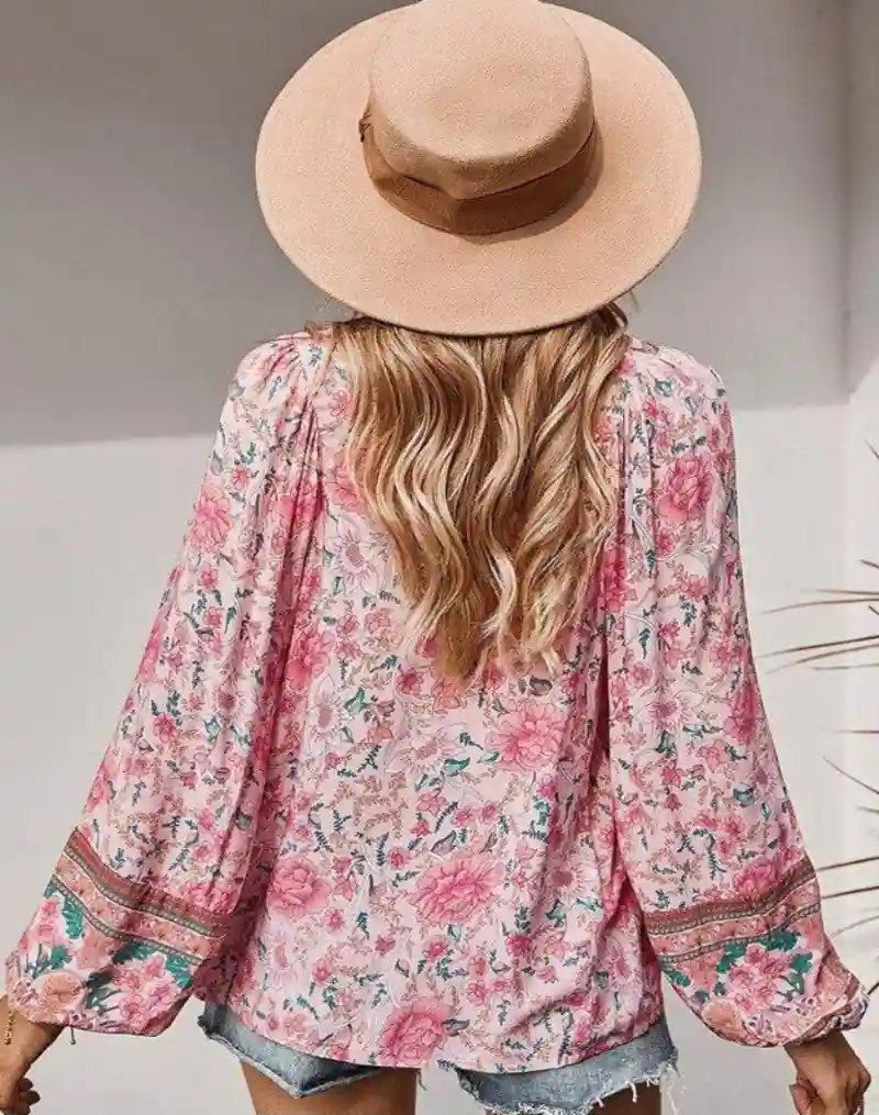 Boho Hippie Blouse in Pink - Image 5