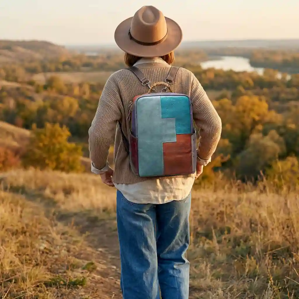 Boho Leather Patchwork Backpack 2-in-1 - Image 3