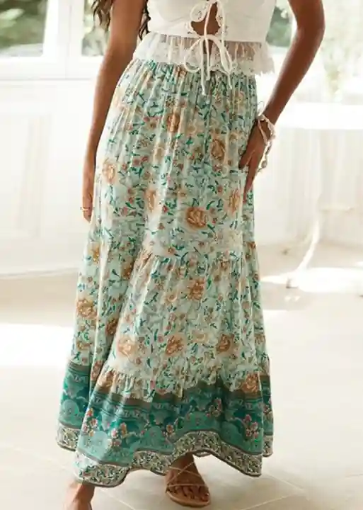 Boho Long Fluid Skirt Hippie print - Image 3