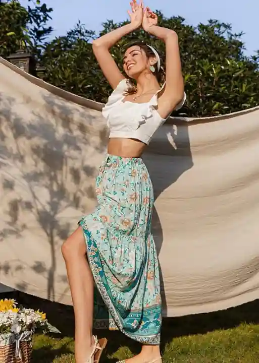 Boho Long Fluid Skirt Hippie print - Image 4