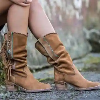 Boho Mid-Long Fringed Boots - Image 3