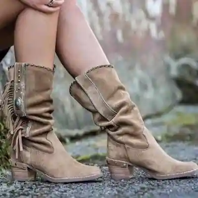 Boho Mid-Long Fringed Boots - Image 4