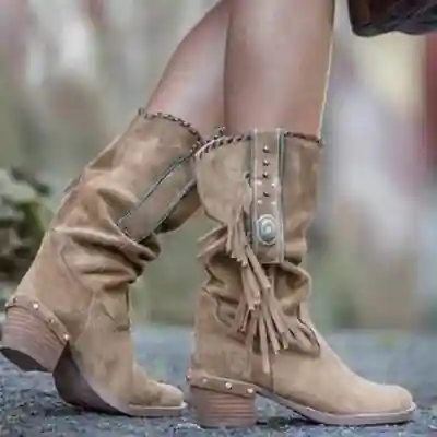 Boho Mid-Long Fringed Boots - Image 5