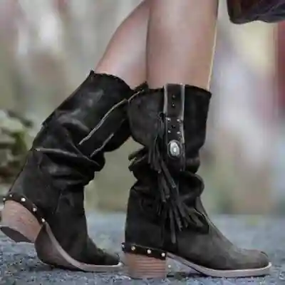 Boho Mid-Long Fringed Boots - Image 7