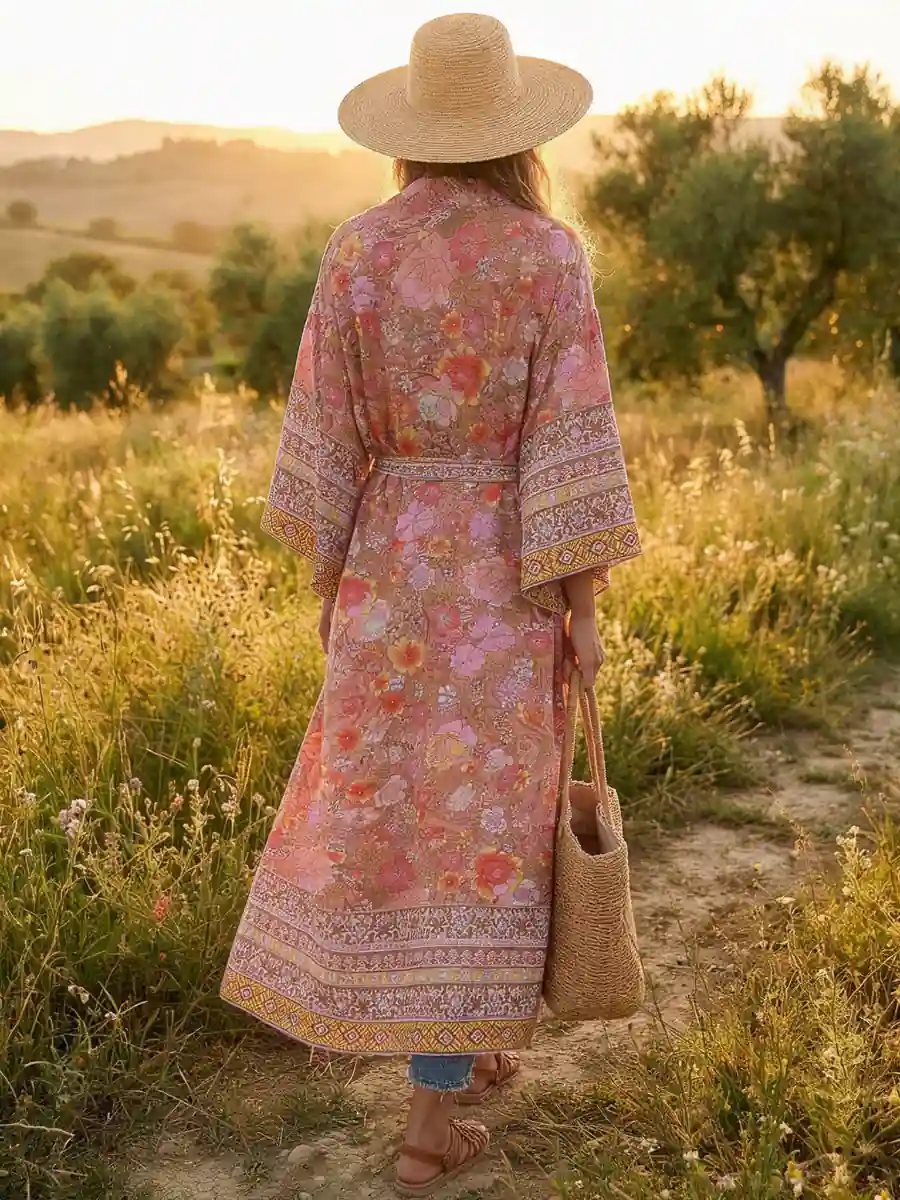 Boho Pink Floral Kimono - Image 3