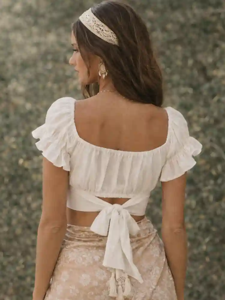 Boho Romantic White Crop Top - Image 3