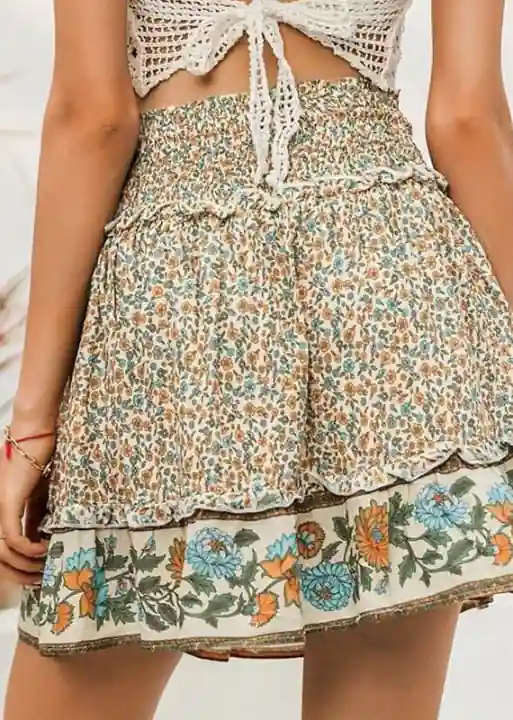 Boho Short Skirt Floral flared - Image 3