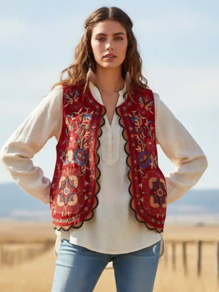 Boho Sleeveless Red Vest - Image 3