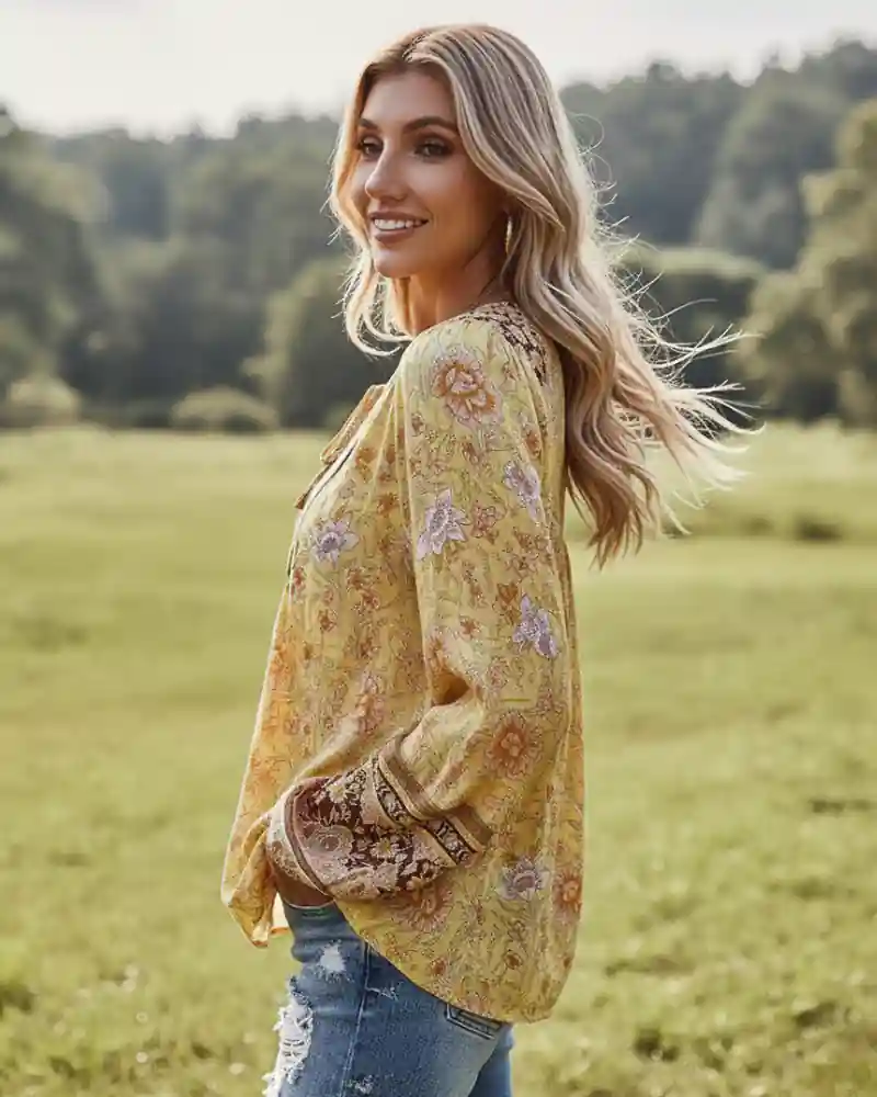 Boho Spring Yellow Blouse - Image 3