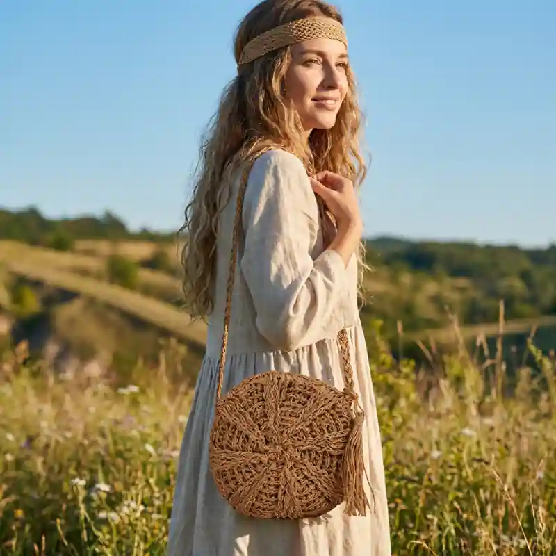 Woven Straw Crossbody Bag - Image 6