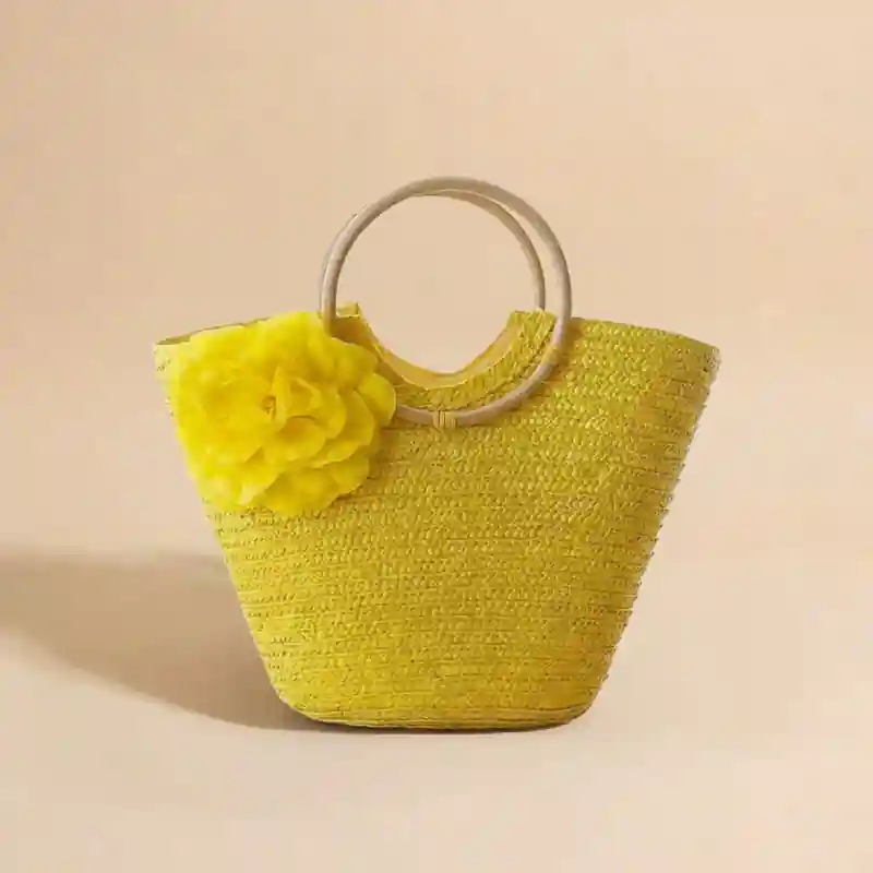 Boho Straw Tote Bag Big Flower - Image 3