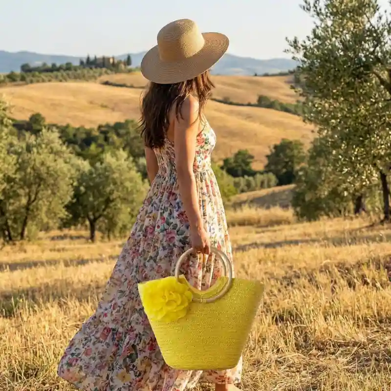 Boho Straw Tote Bag Big Flower - Image 5