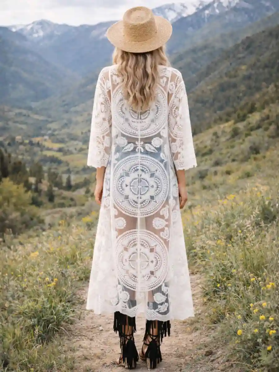 Boho White Kimono Cardigan - Image 3