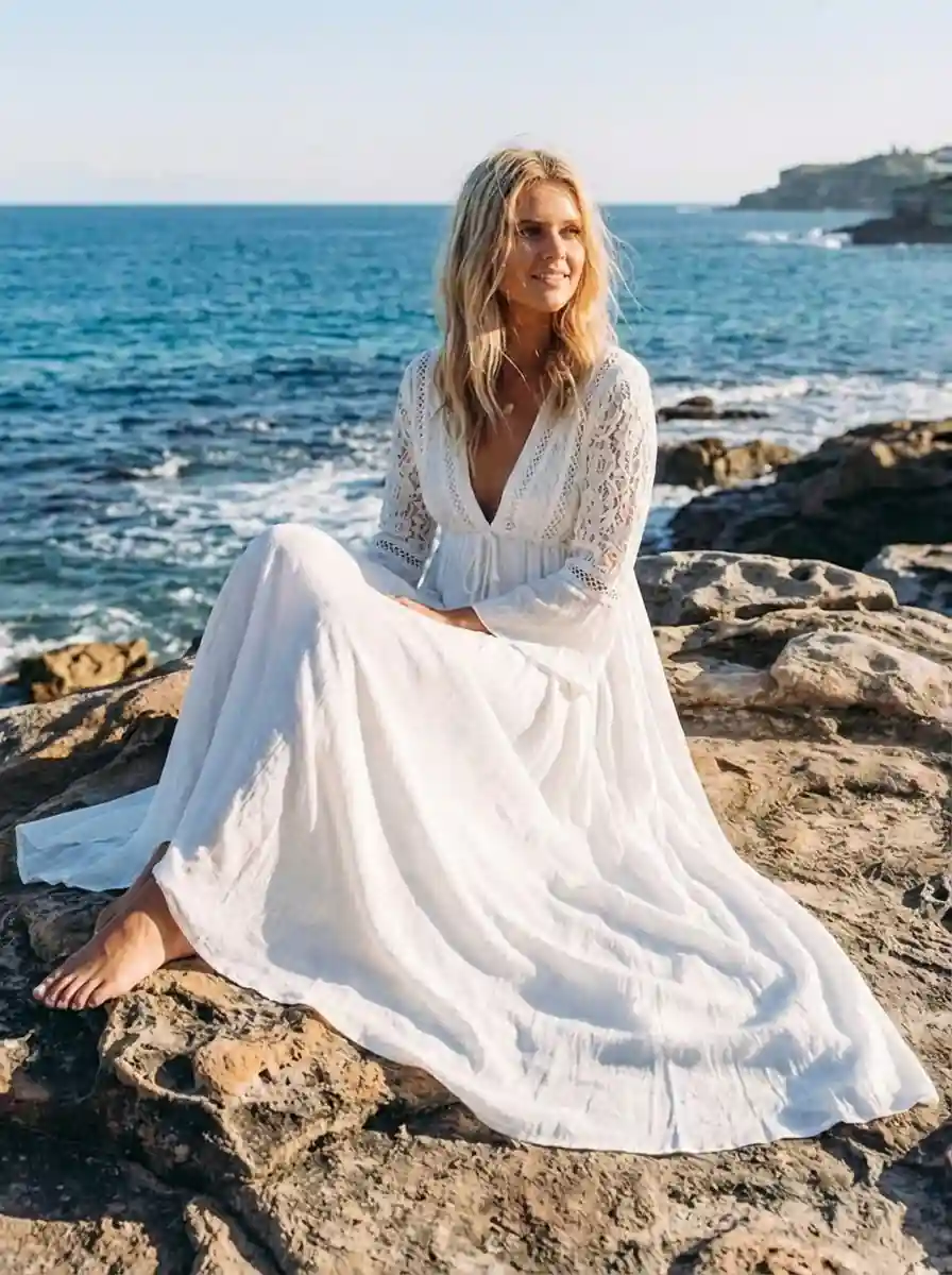 Long Bohemian / Hippie White Dress - Image 3