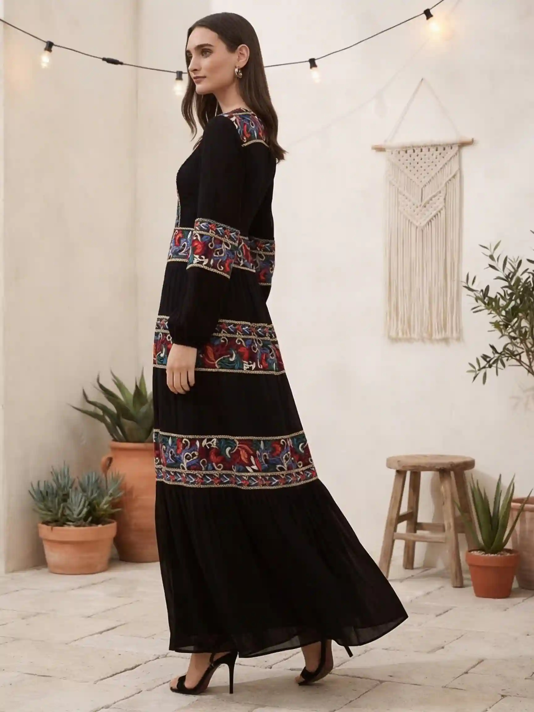 Long Gypsy Dress in Black - Image 3