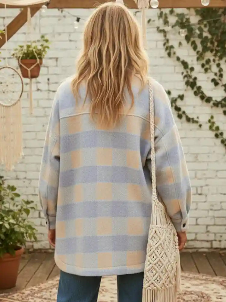 Relaxed Fit Boho Plaid Jacket - Image 3