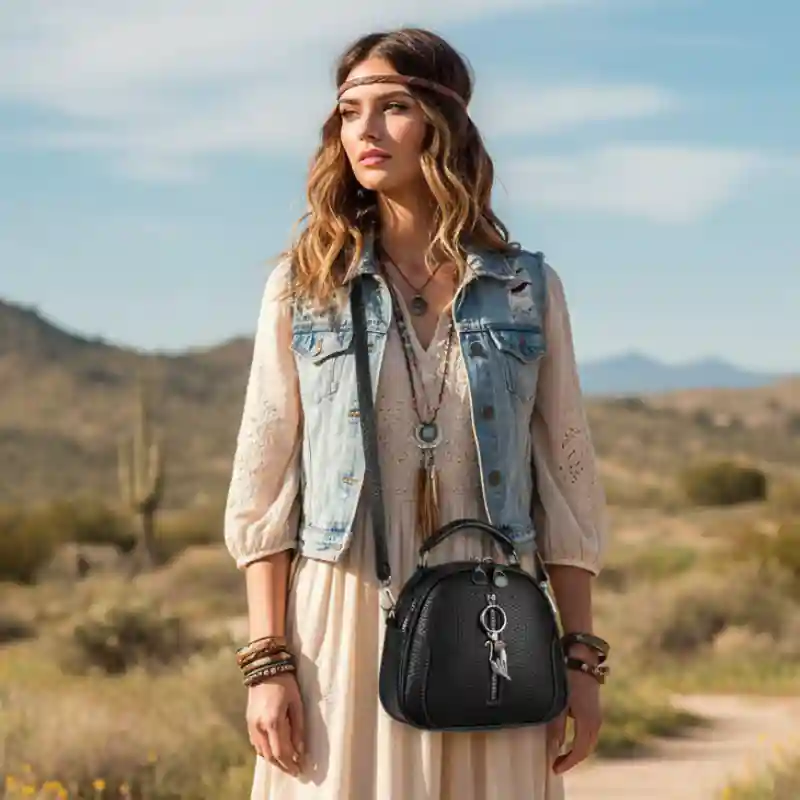 Small Boho Leather Crossbody Bag - Image 3