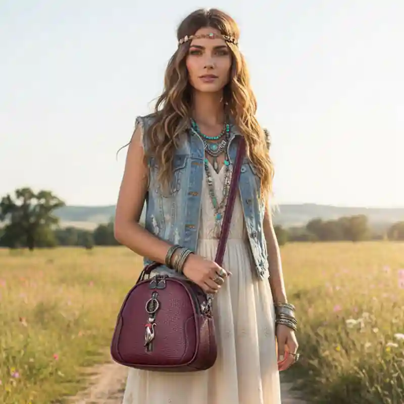 Small Boho Leather Crossbody Bag - Image 6