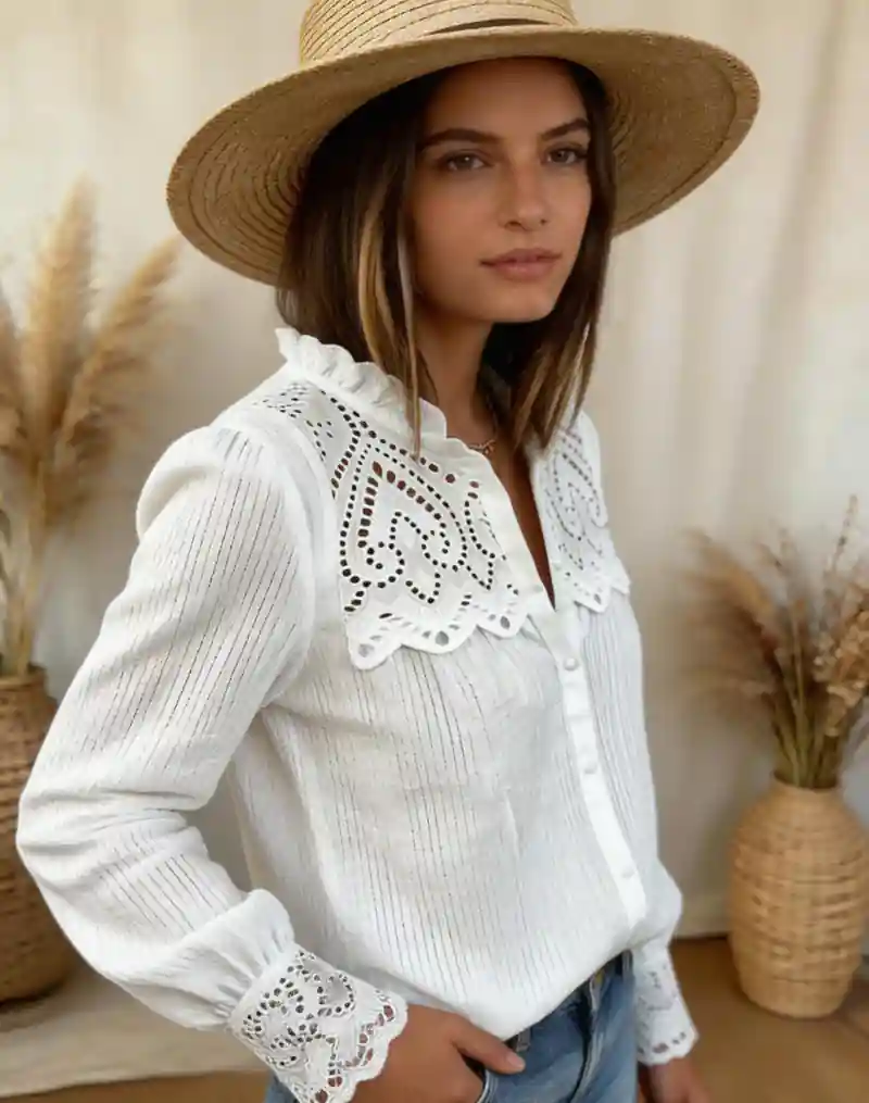 White Boho Blouse For Women - Image 3