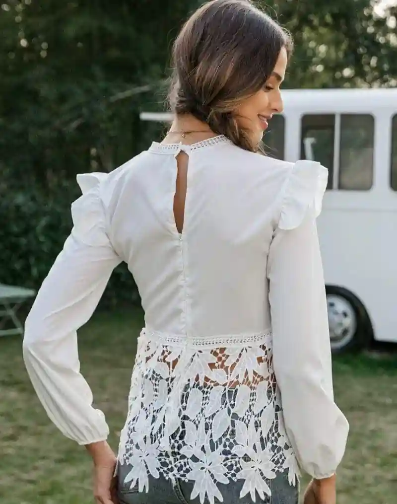 White Boho Blouse Long Sleeve - Image 4