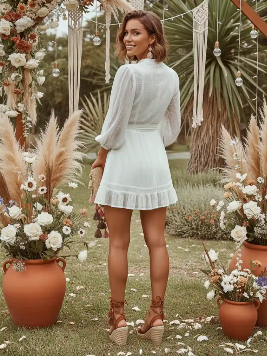 White Mini Bohemian Dress - Image 3