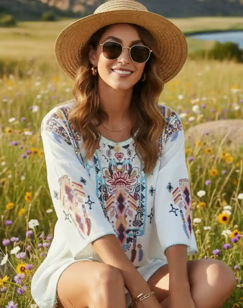 Womens White Boho Blouse - Image 3
